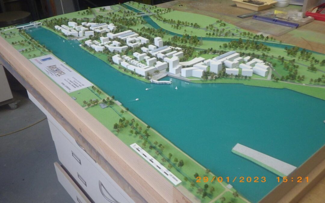 Maquette urbanisme de l’écoquartier Archipel sur la presqu’île Hérouvillaise